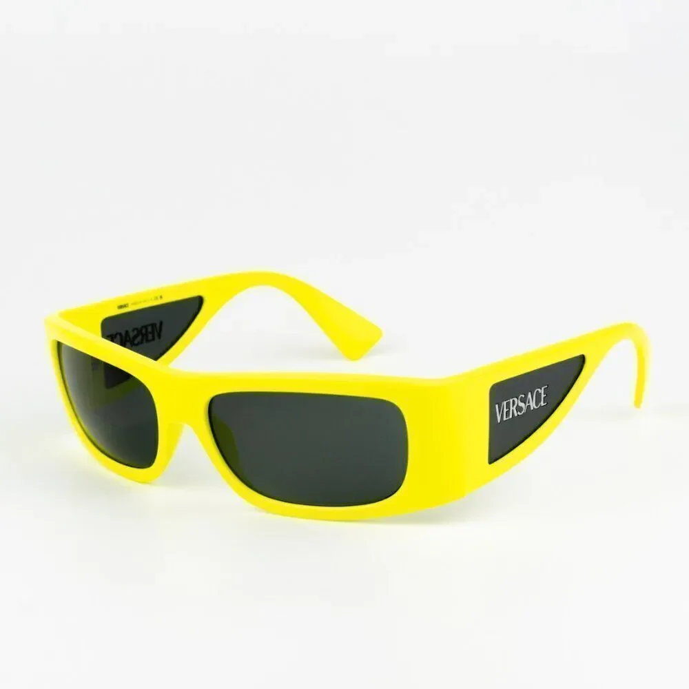 NEW Versace VE4482 544987 Yellow Fluo Dark Grey Rectangular Unisex Sunglasses
